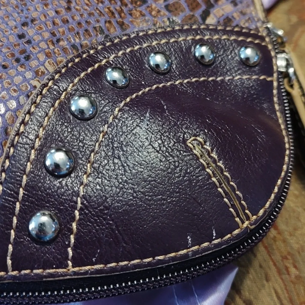 Sharif Studio Purple Snakeskin studded w/leopard print Shoulderbag. $279 Retail. - Picture 9 of 12